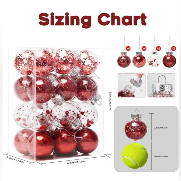 Shatterproof Christmas Ball Ornaments - (60mm/2.36", 24Pcs Red) - Picture 2 of 8